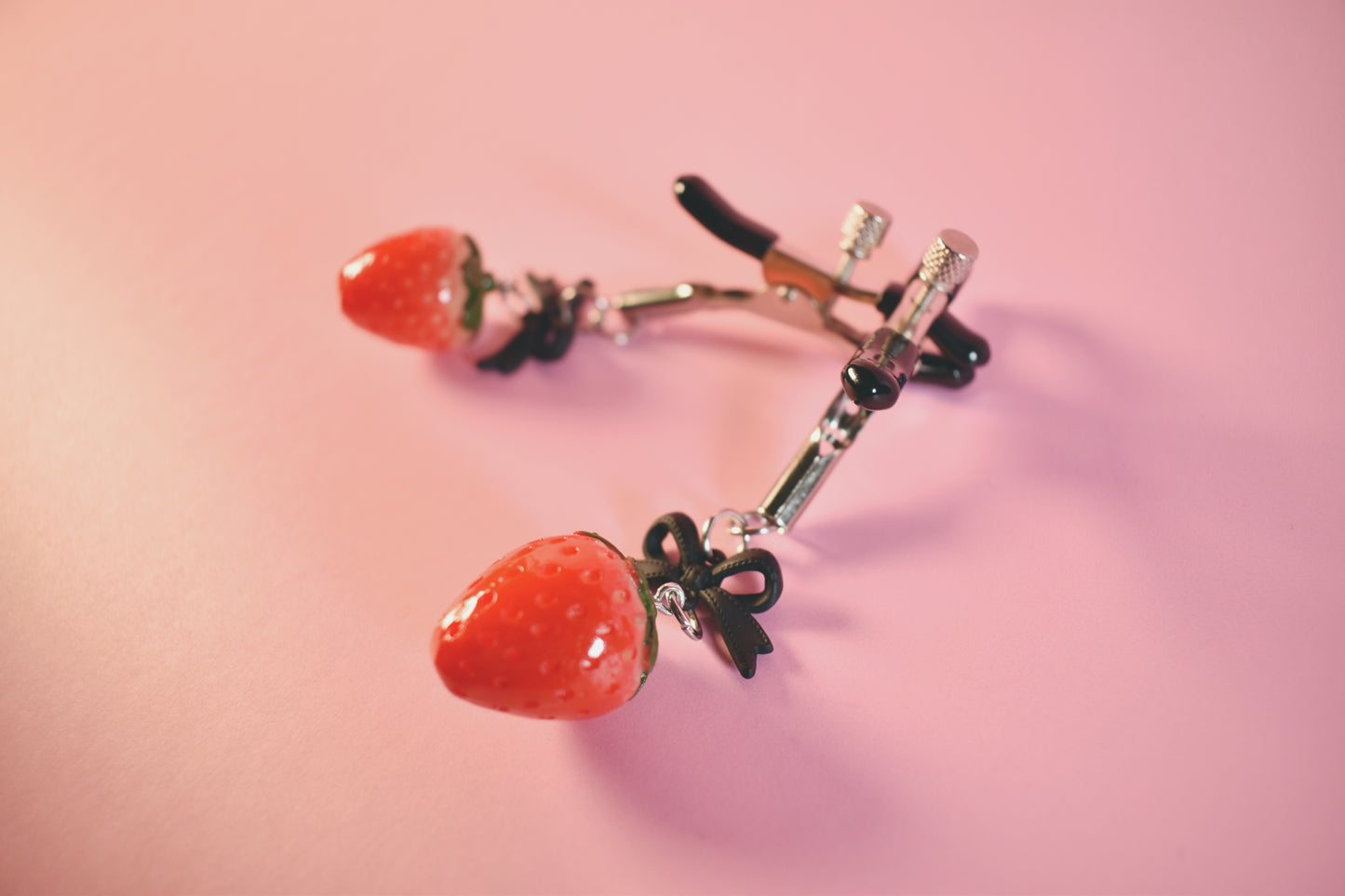 Strawberry and Black Bow Nipple Clamps