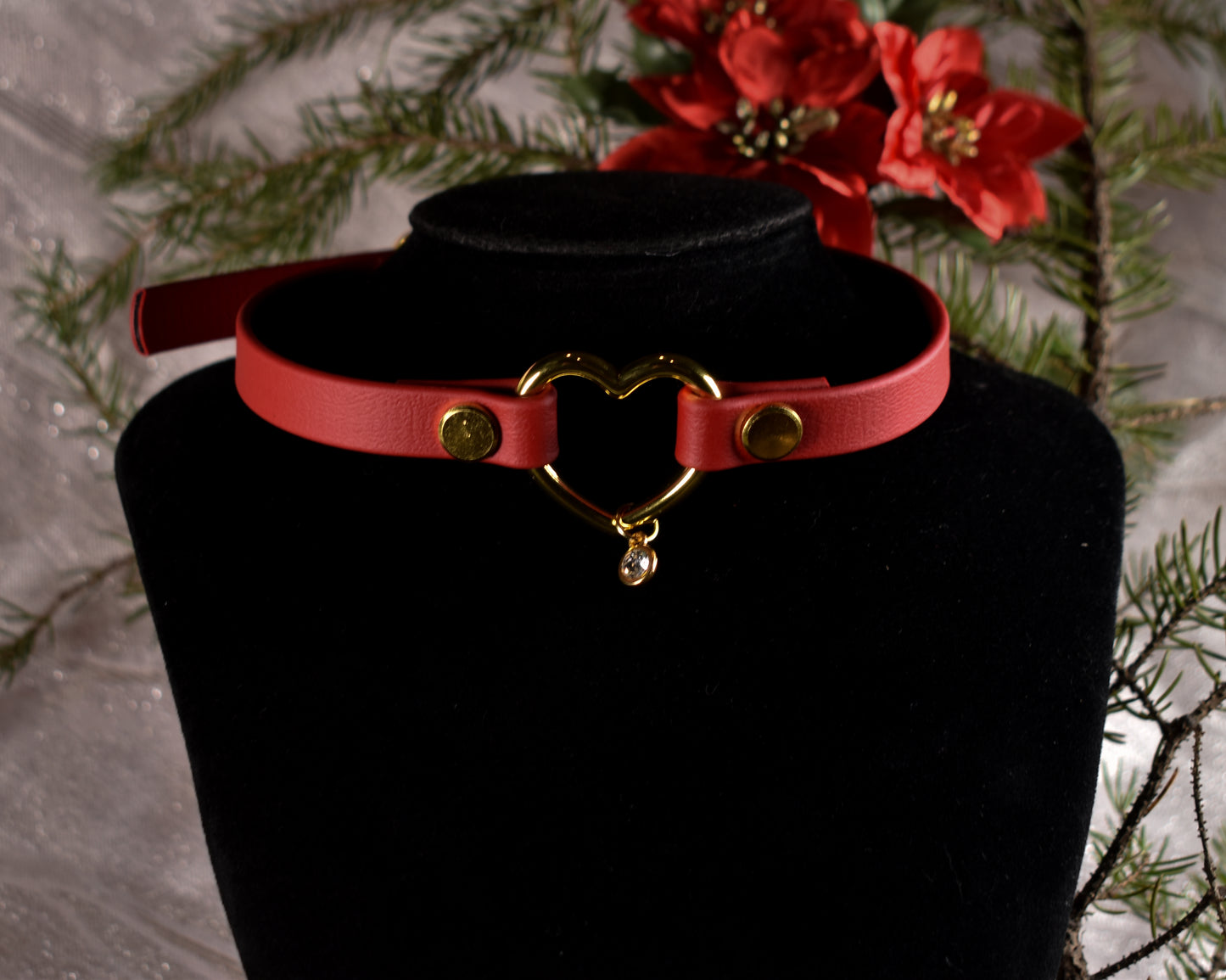 Red and Golden Heart Biothane Choker - Festive Collection 2025