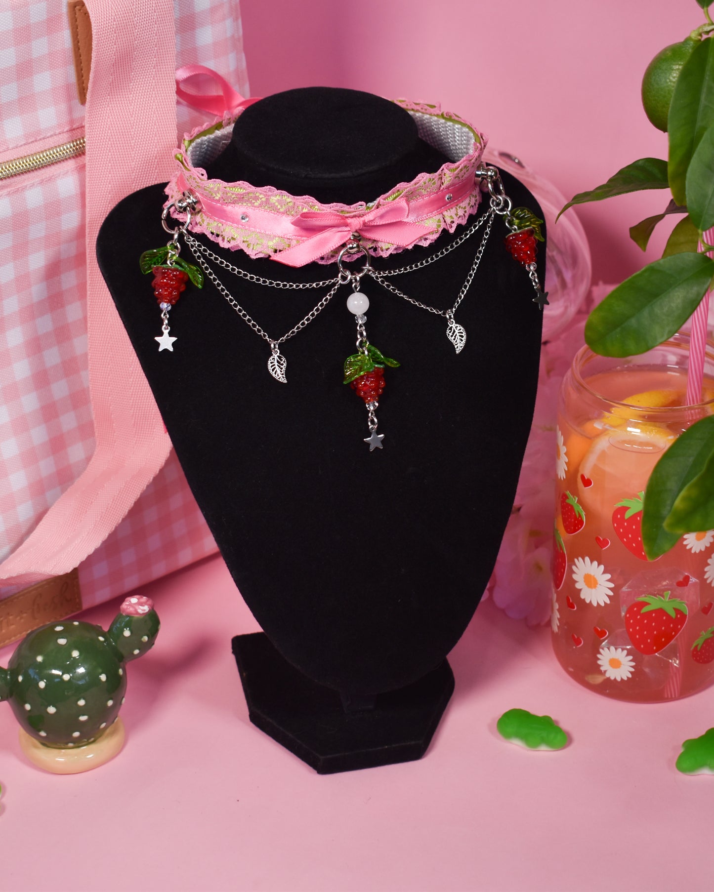 Pistachio Raspberry cake lace choker-Spring Collection