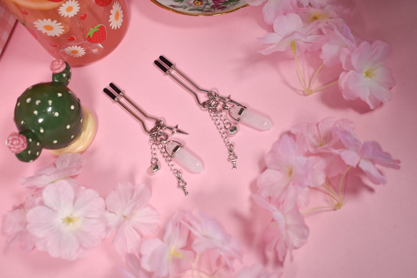 Sparkly Crystal and keys Nipple Clamps