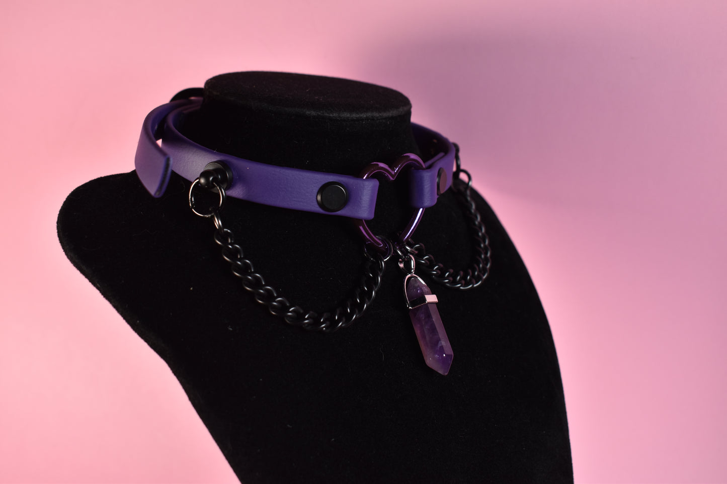 purple heart choker made with biothane ( vegan )