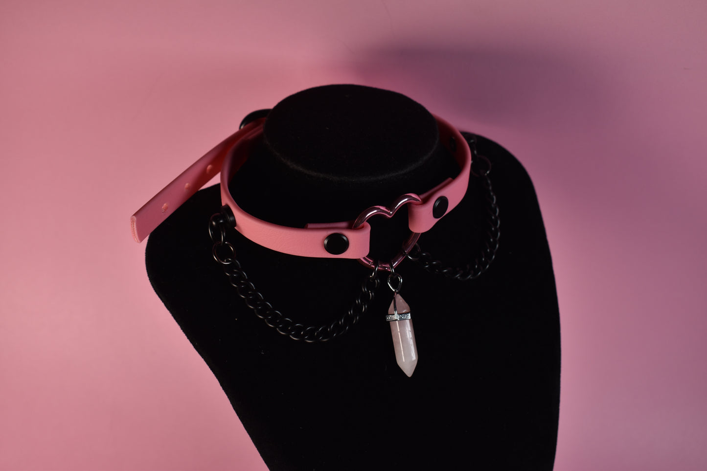 pink heart choker made with biothane ( vegan )