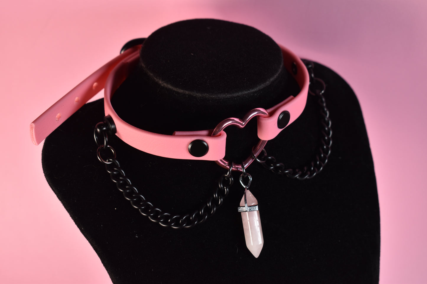 pink heart choker made with biothane ( vegan )
