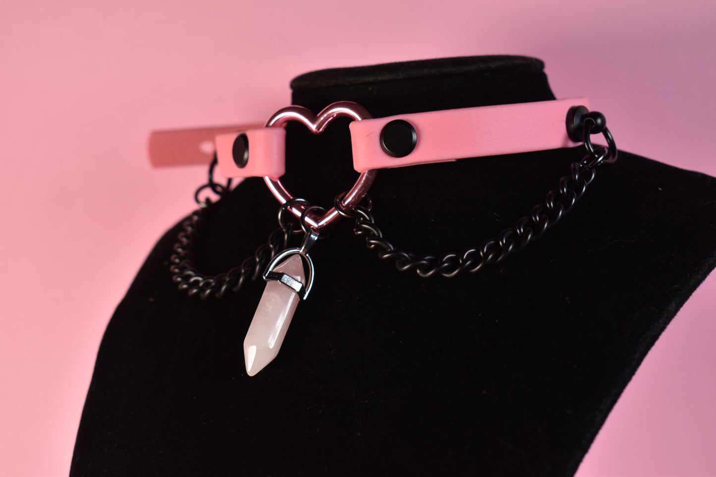 pink heart choker made with biothane ( vegan )