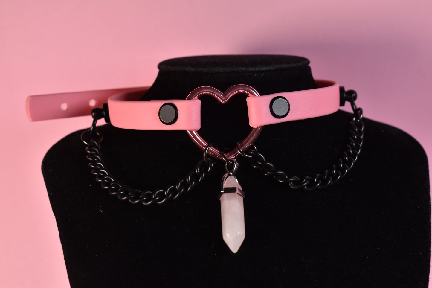pink heart choker made with biothane ( vegan )