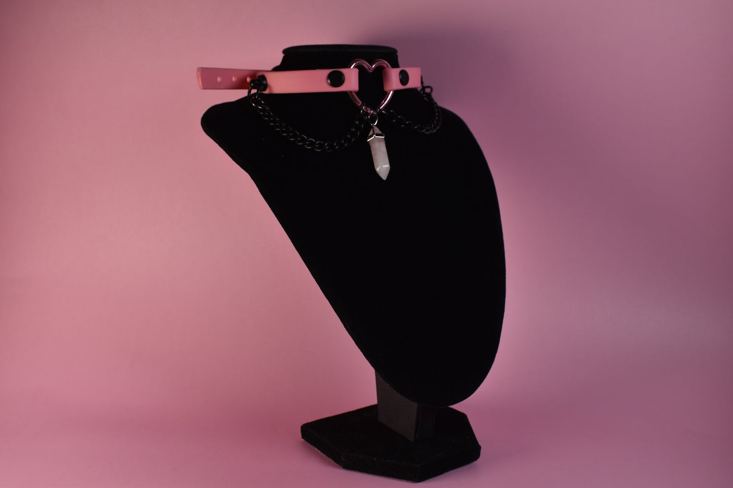 pink heart choker made with biothane ( vegan )