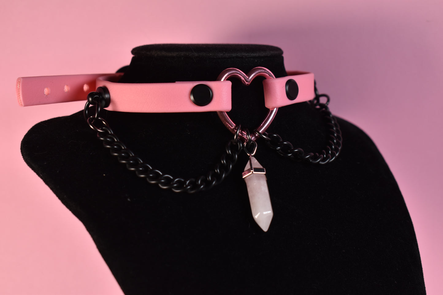 pink heart choker made with biothane ( vegan )