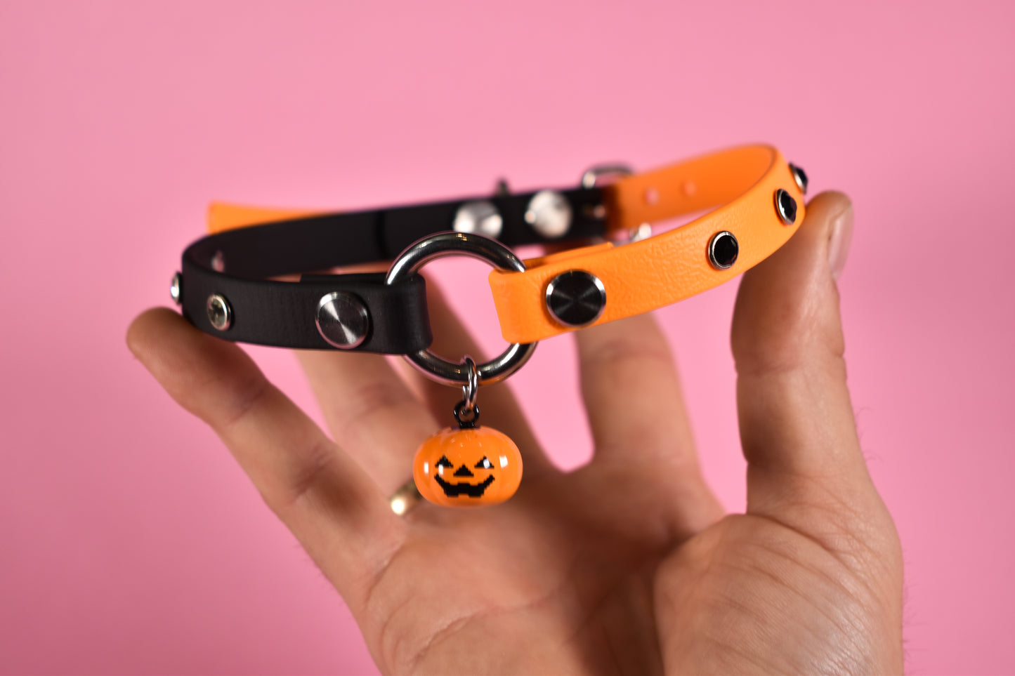 Halloween 2025 - Split Orange and Black Biothane Pumpkin Choker