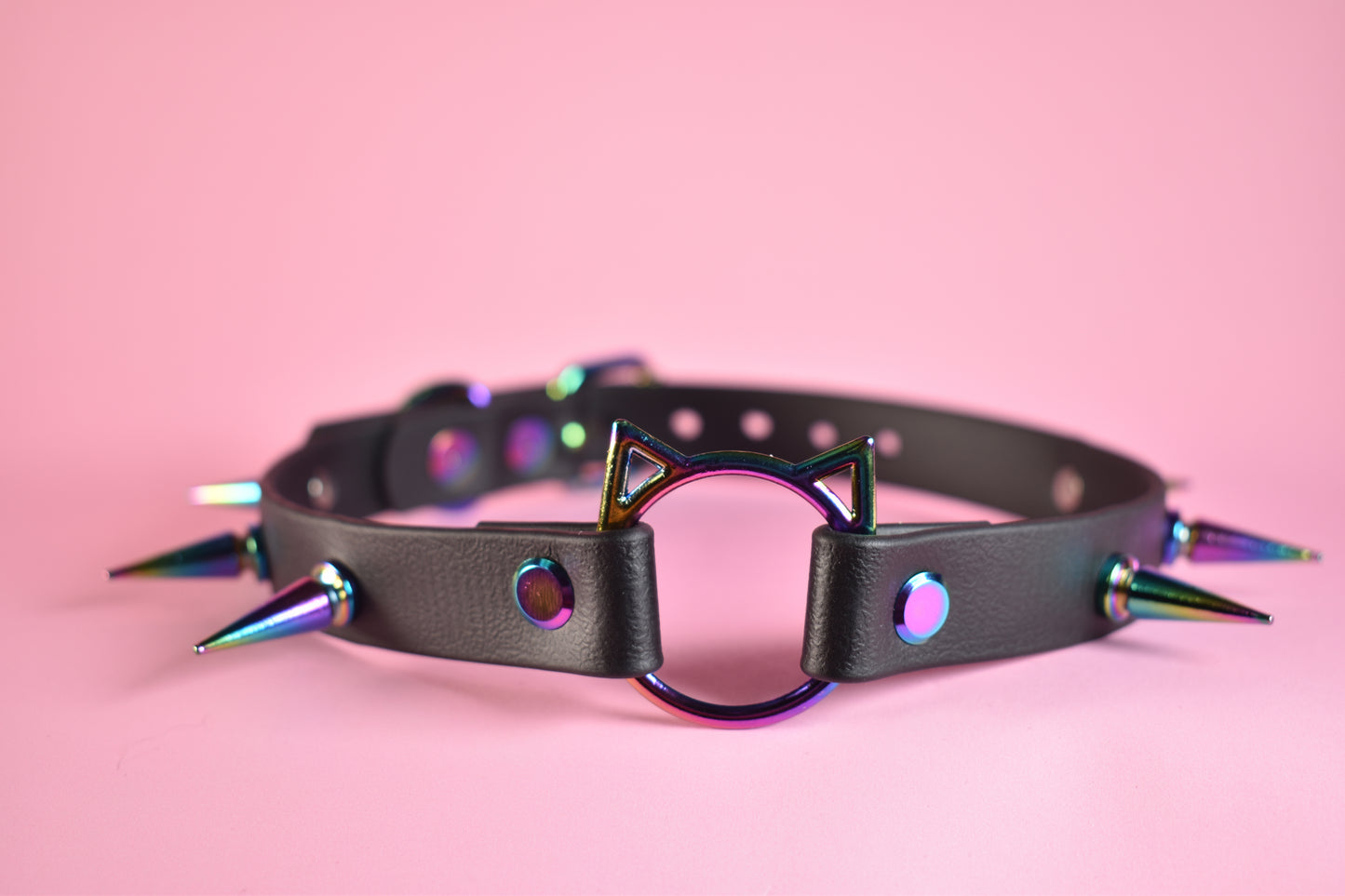 Rainbow Kitty Spiked Biothane Choker