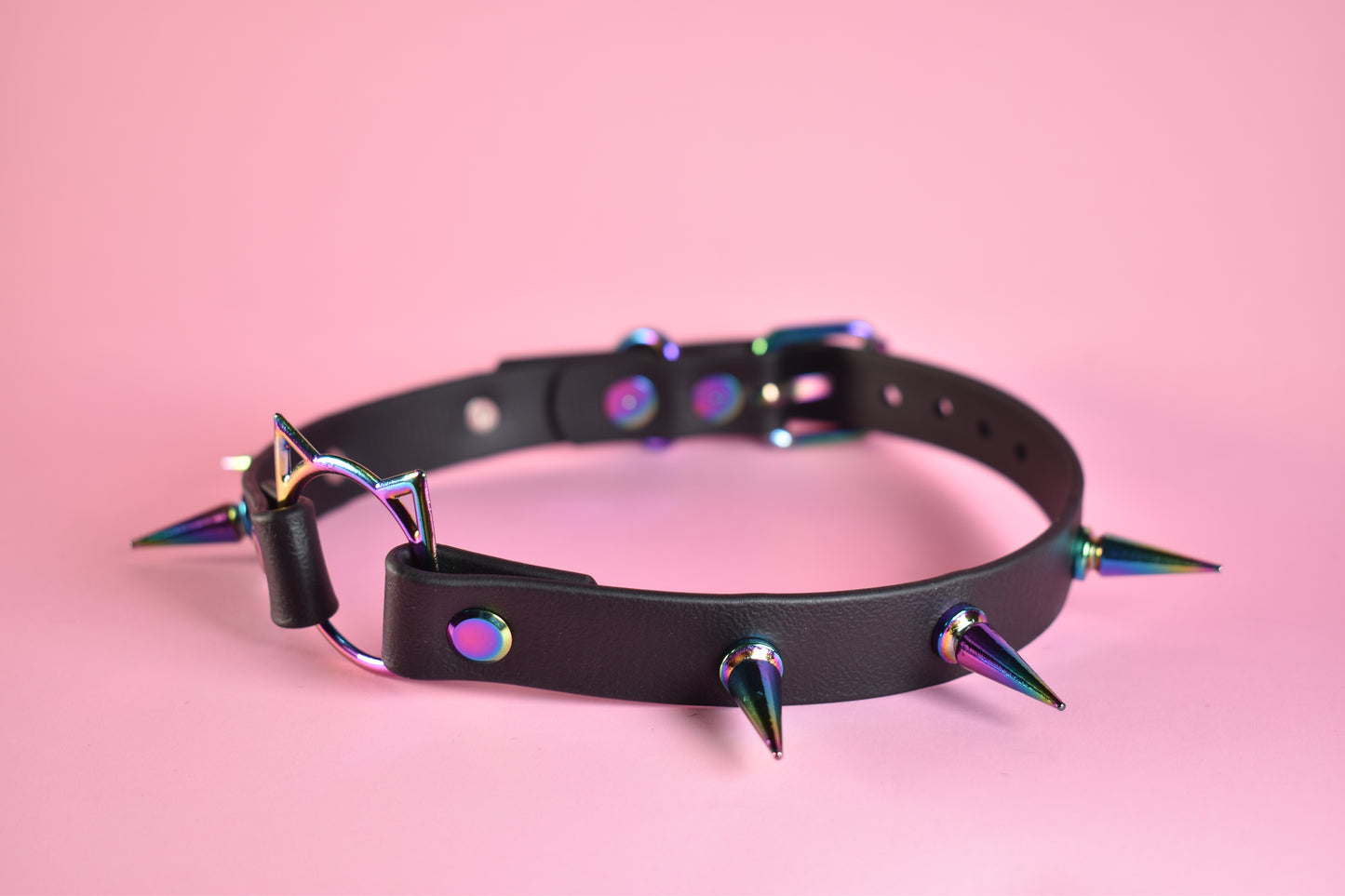 Rainbow Kitty Spiked Biothane Choker