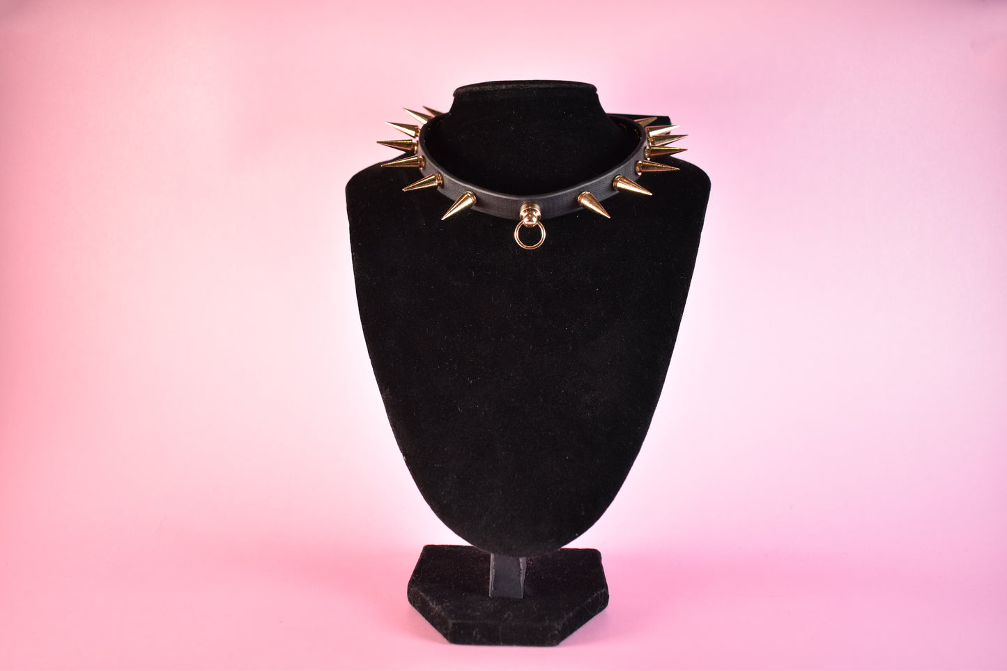 Gold Spiked Black Biothane Choker