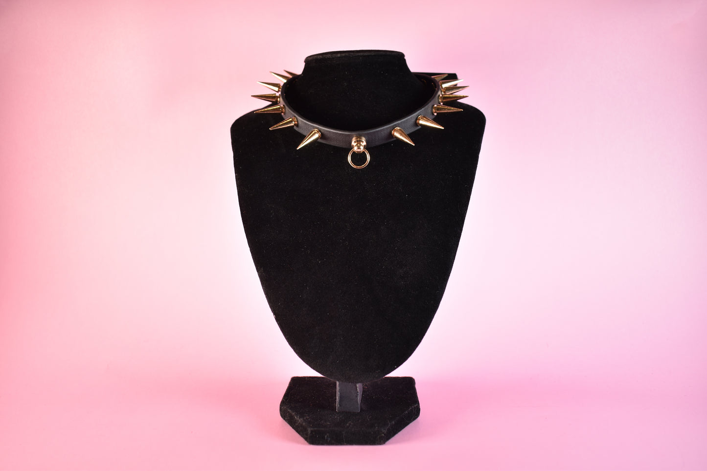 Gold Spiked Black Biothane Choker