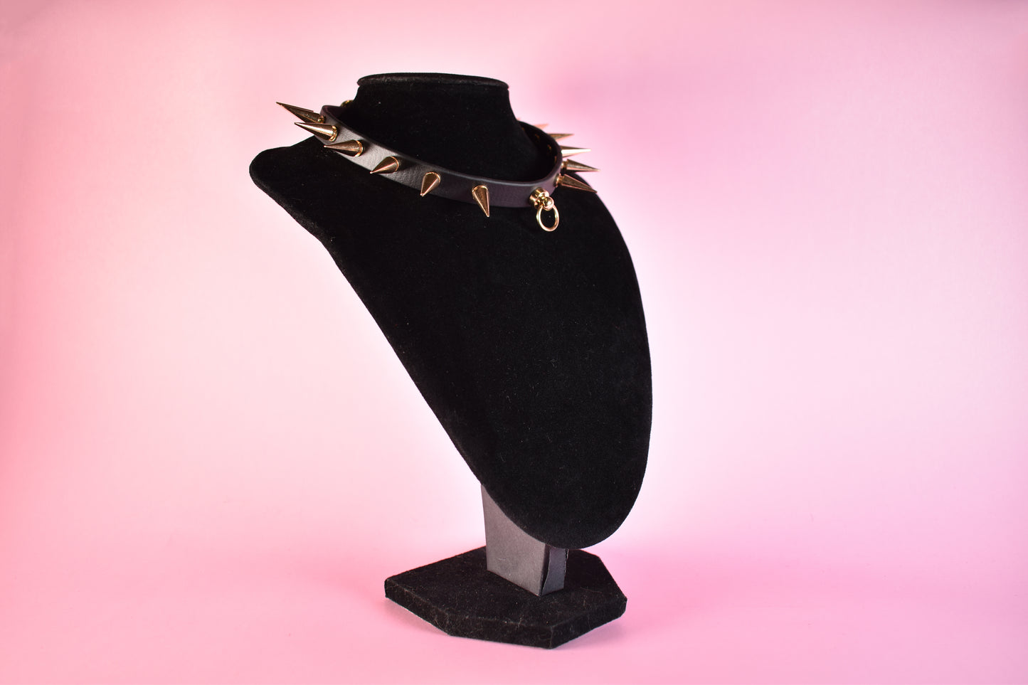 Gold Spiked Black Biothane Choker