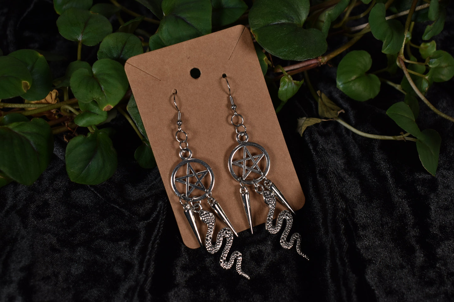 Pentacle And Snake Earrings