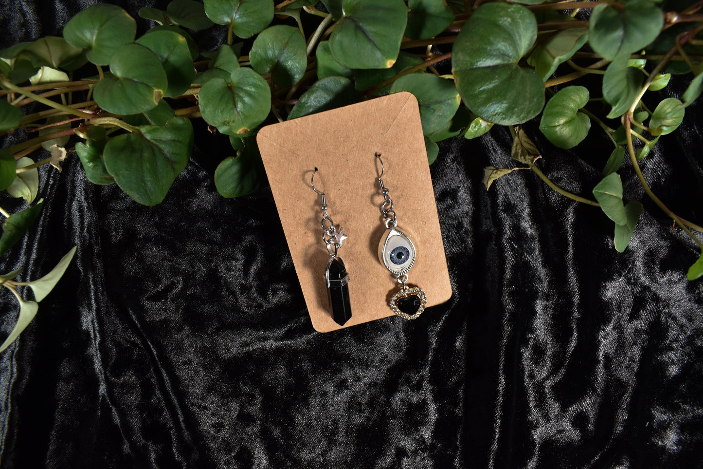Mismatched Eye And Crystals Earrings