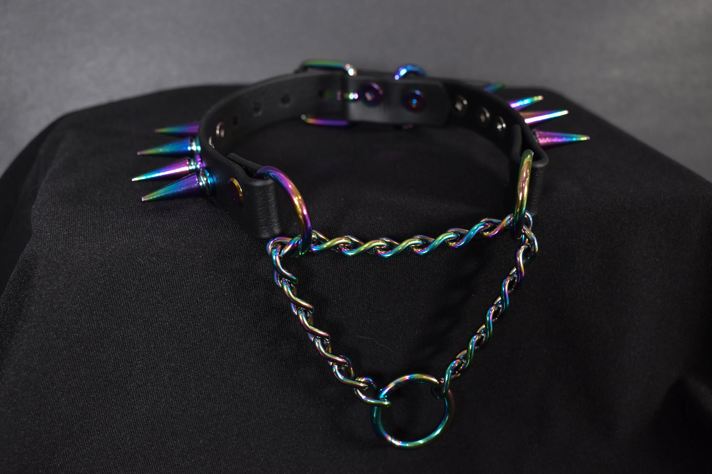 Rainbow Spiked Biothane Martingale 3/4 Inch