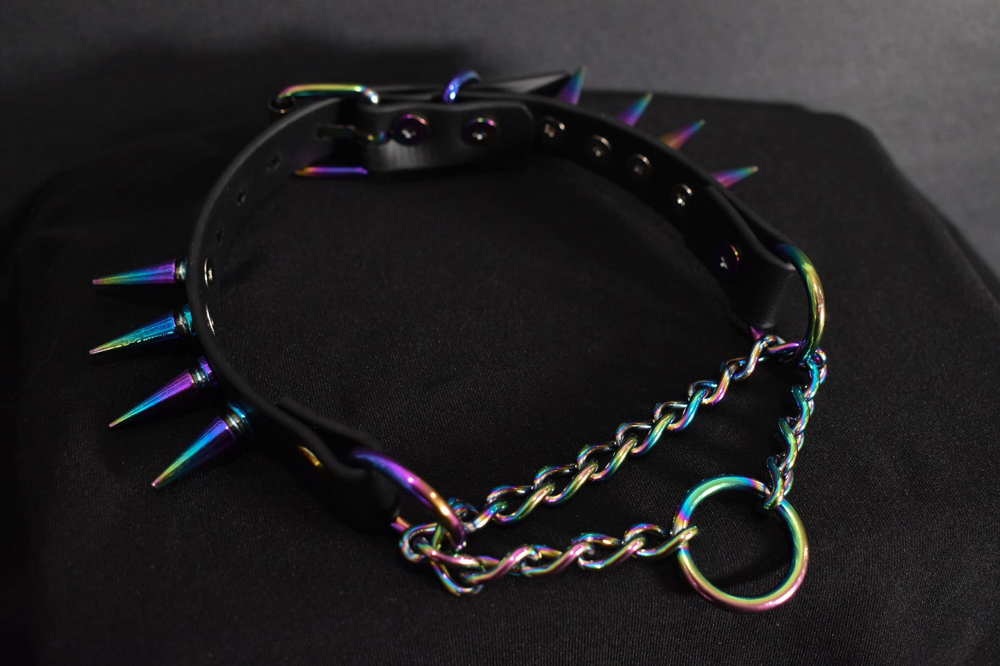 Rainbow Spiked Biothane Martingale 3/4 Inch