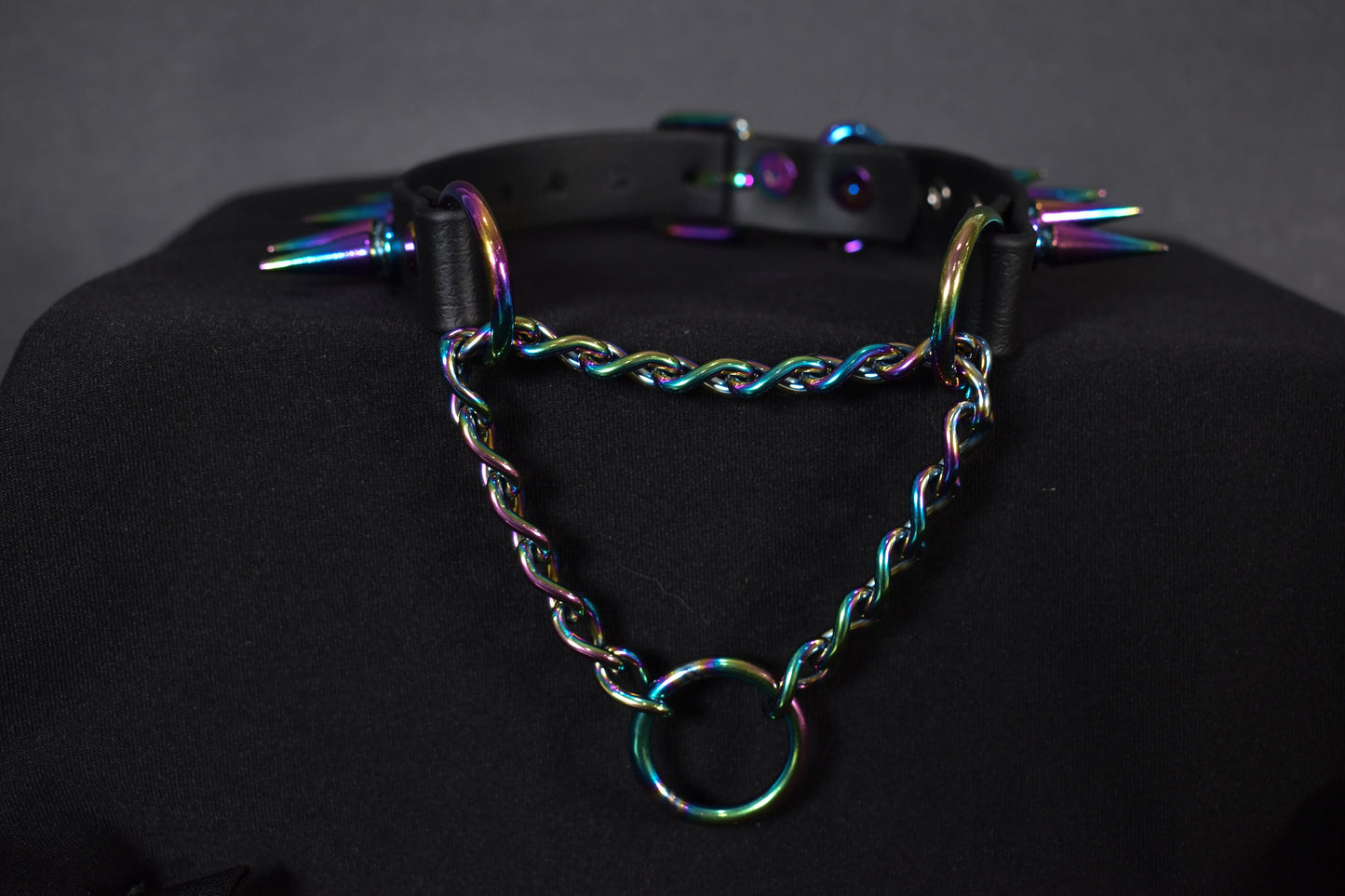 Rainbow Spiked Biothane Martingale 3/4 Inch