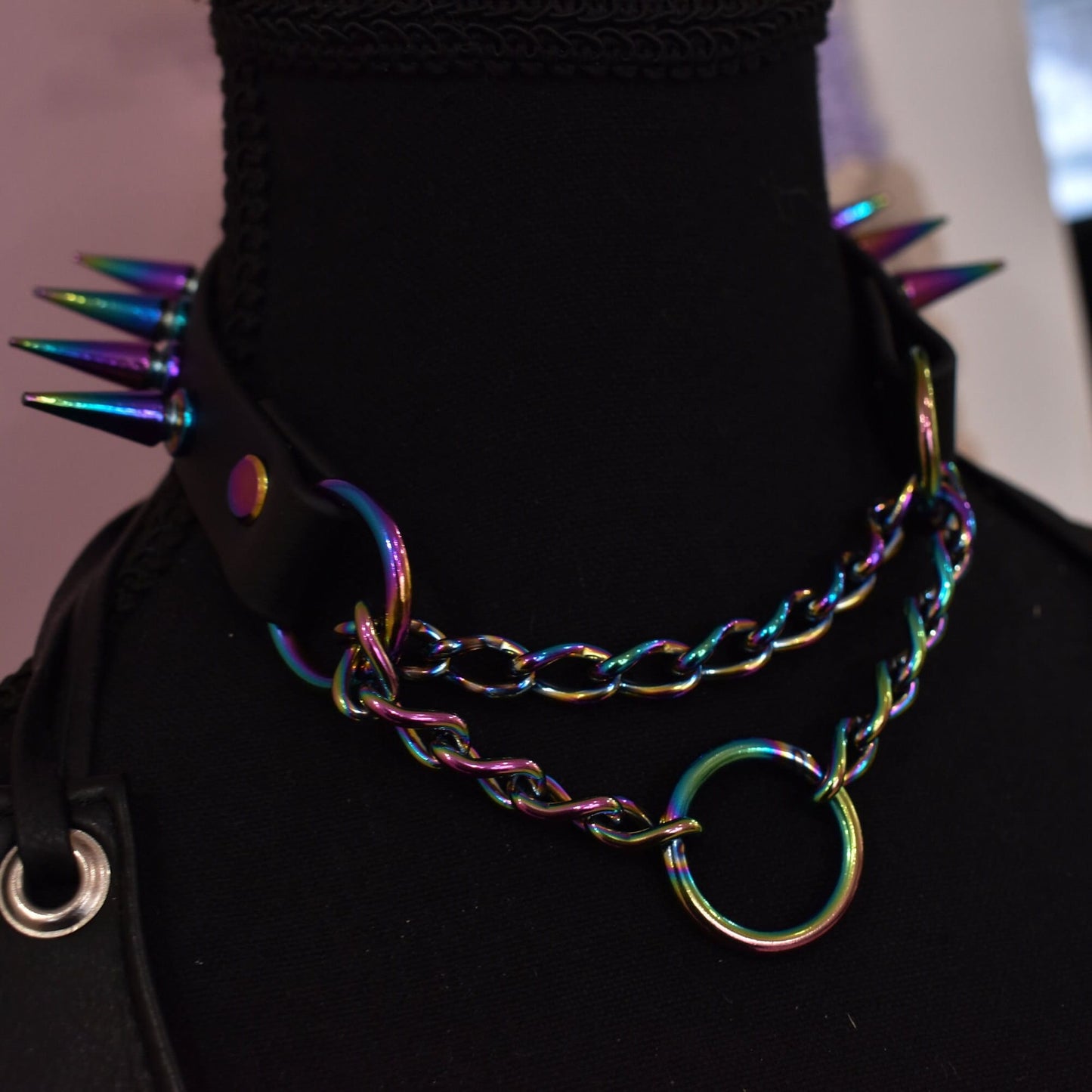 Rainbow Spiked Biothane Martingale 3/4 Inch