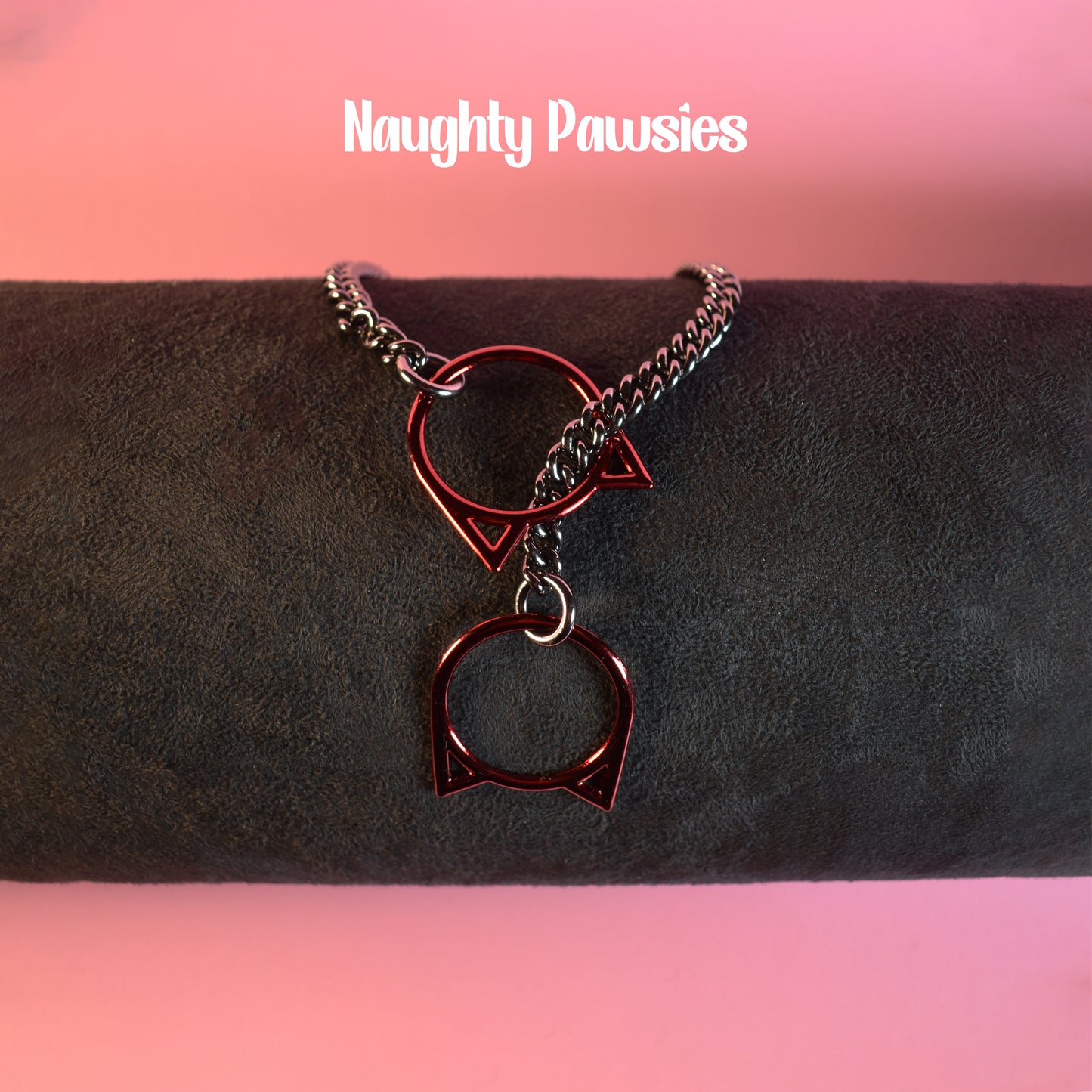 Gunmetal + Red Kitty Ring Slip Chain