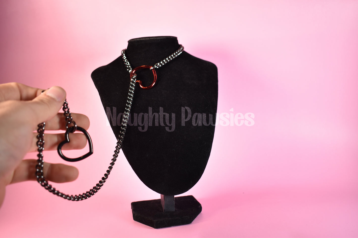 Half And Half Gunmetal + Red/black Heart Ring Slip Chain