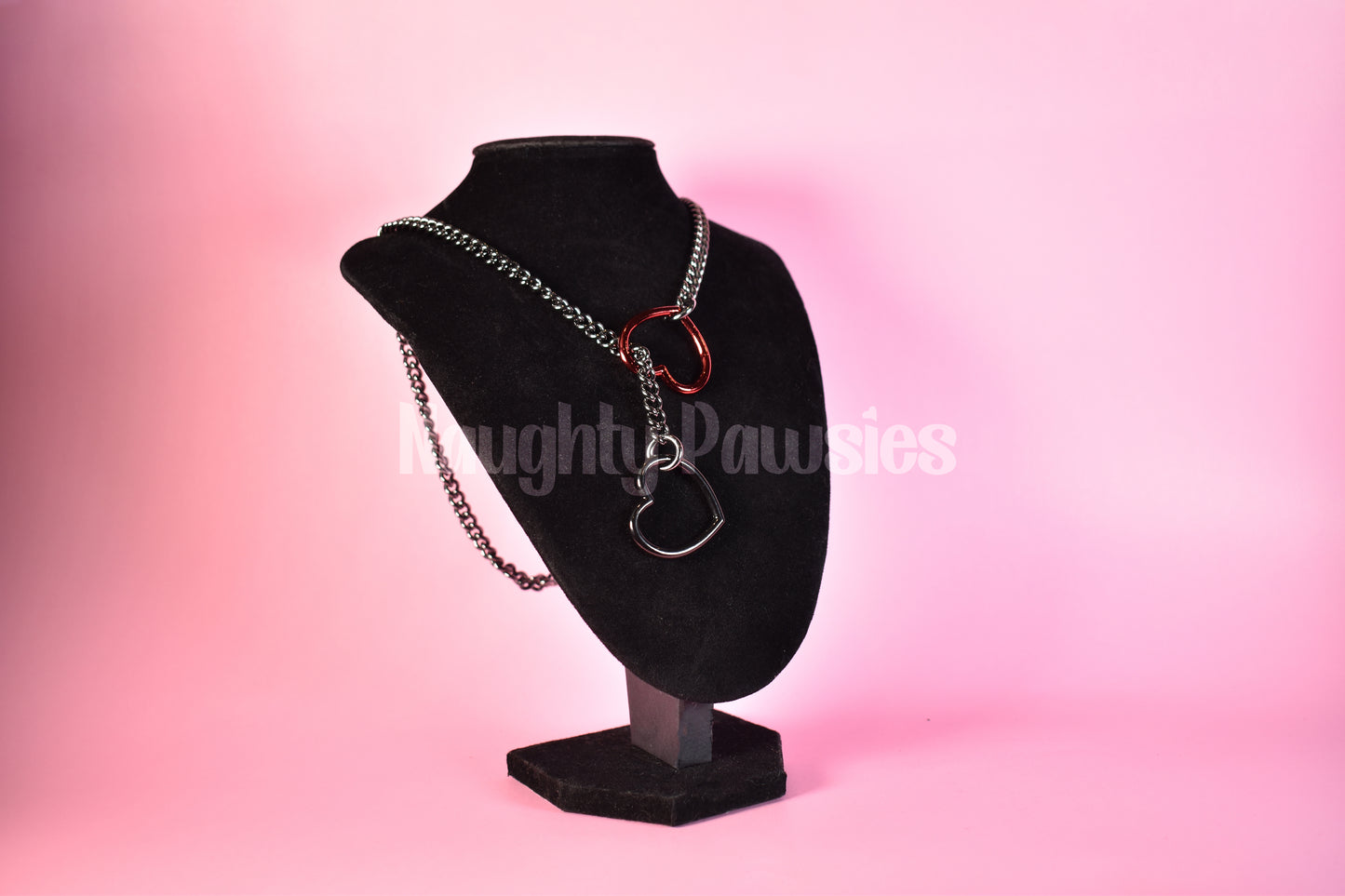 Half And Half Gunmetal + Red/black Heart Ring Slip Chain