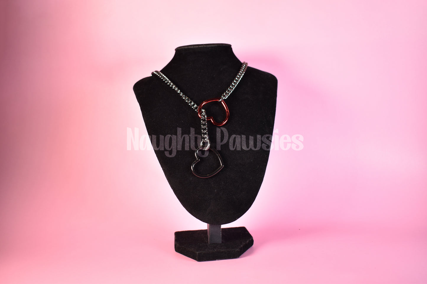 Half And Half Gunmetal + Red/black Heart Ring Slip Chain
