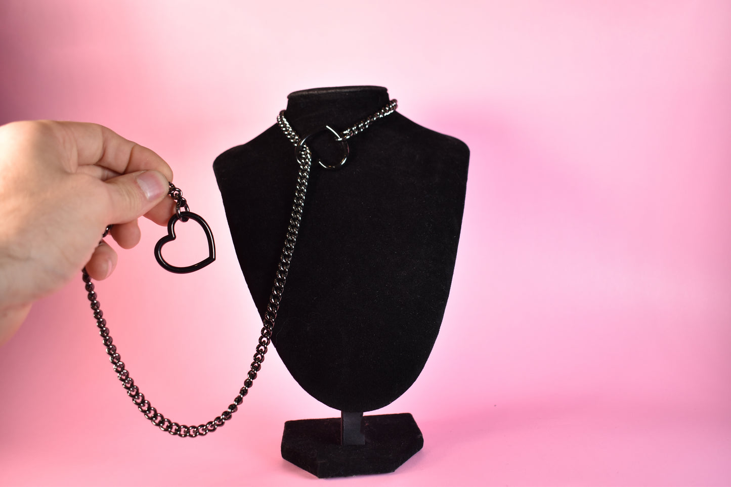 Gunmetal + Black Heart Ring Slip Chain