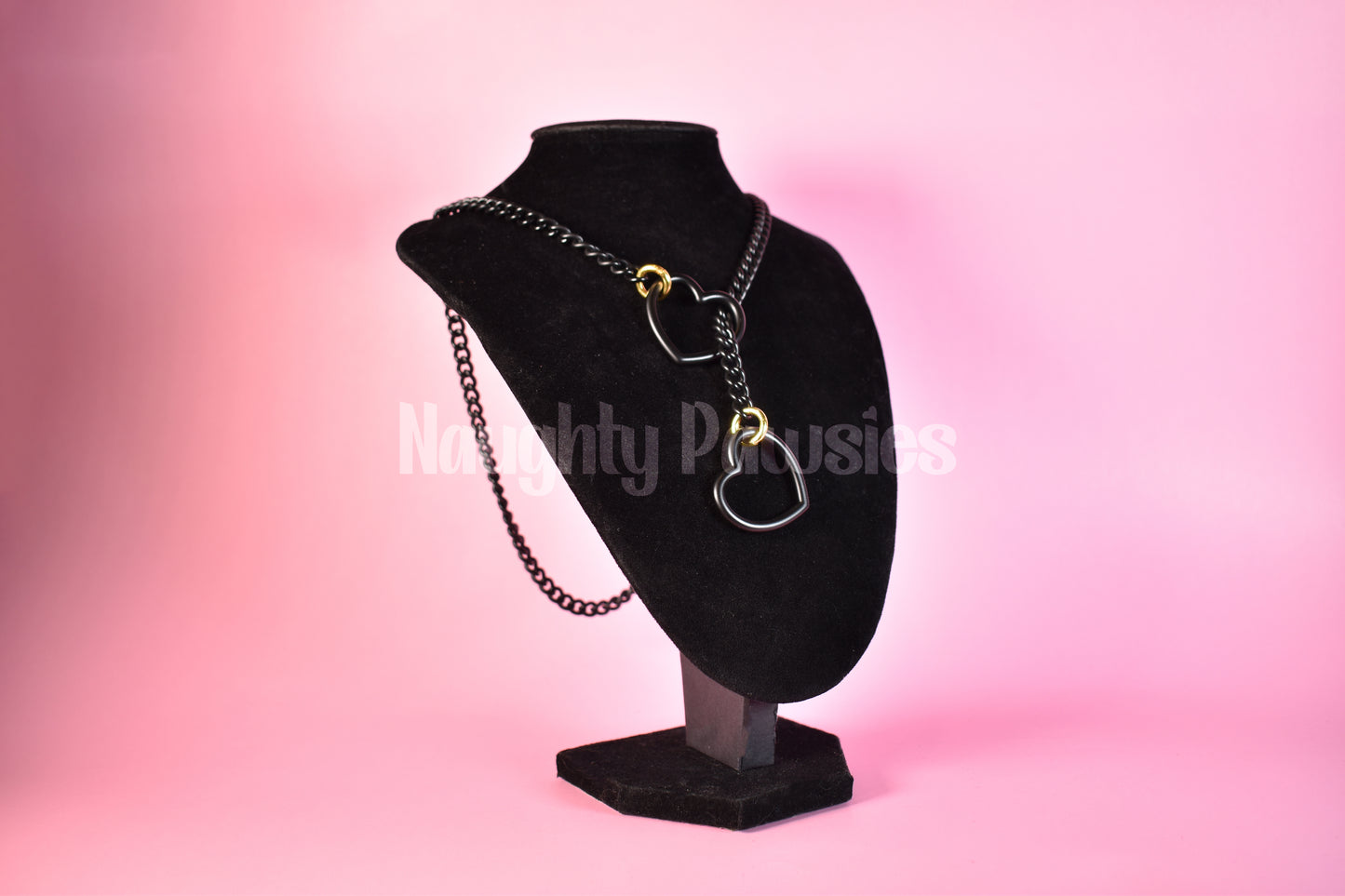 Black Matte Heart Slip Chain (Gold O-Ring)