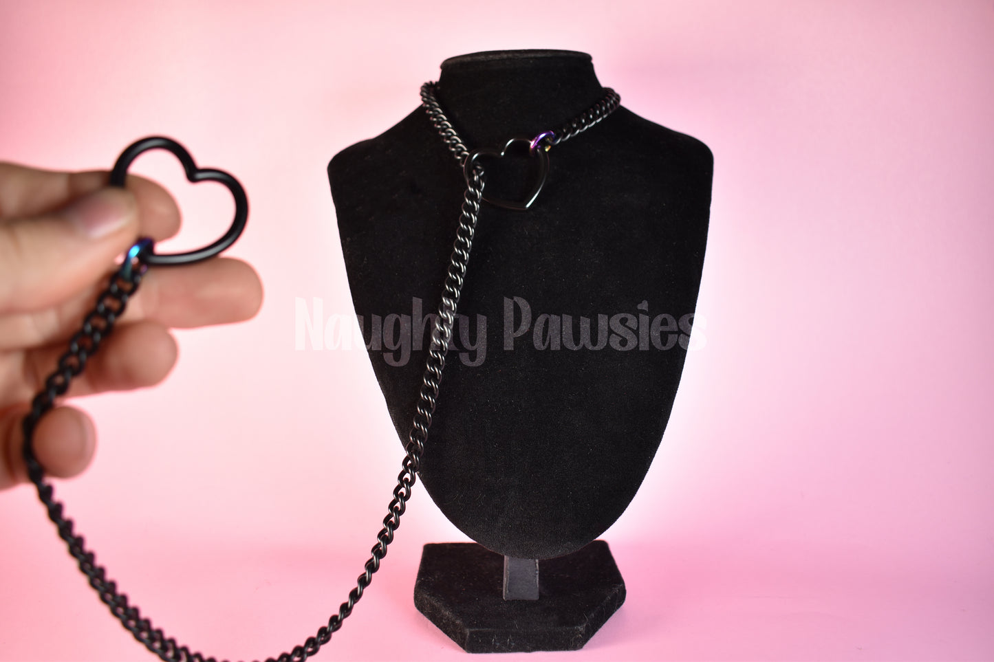 Black Matte Heart Slip Chain (Rainbow O-Ring)