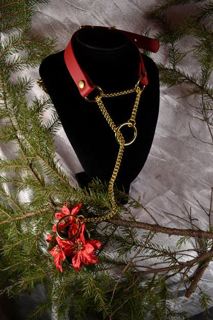 Red and golden Slipping Martingale Choker  - Festive Collection 2025