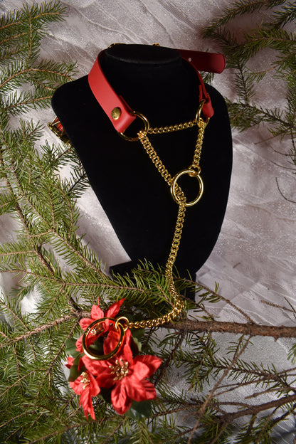 Red and golden Slipping Martingale Choker  - Festive Collection 2025