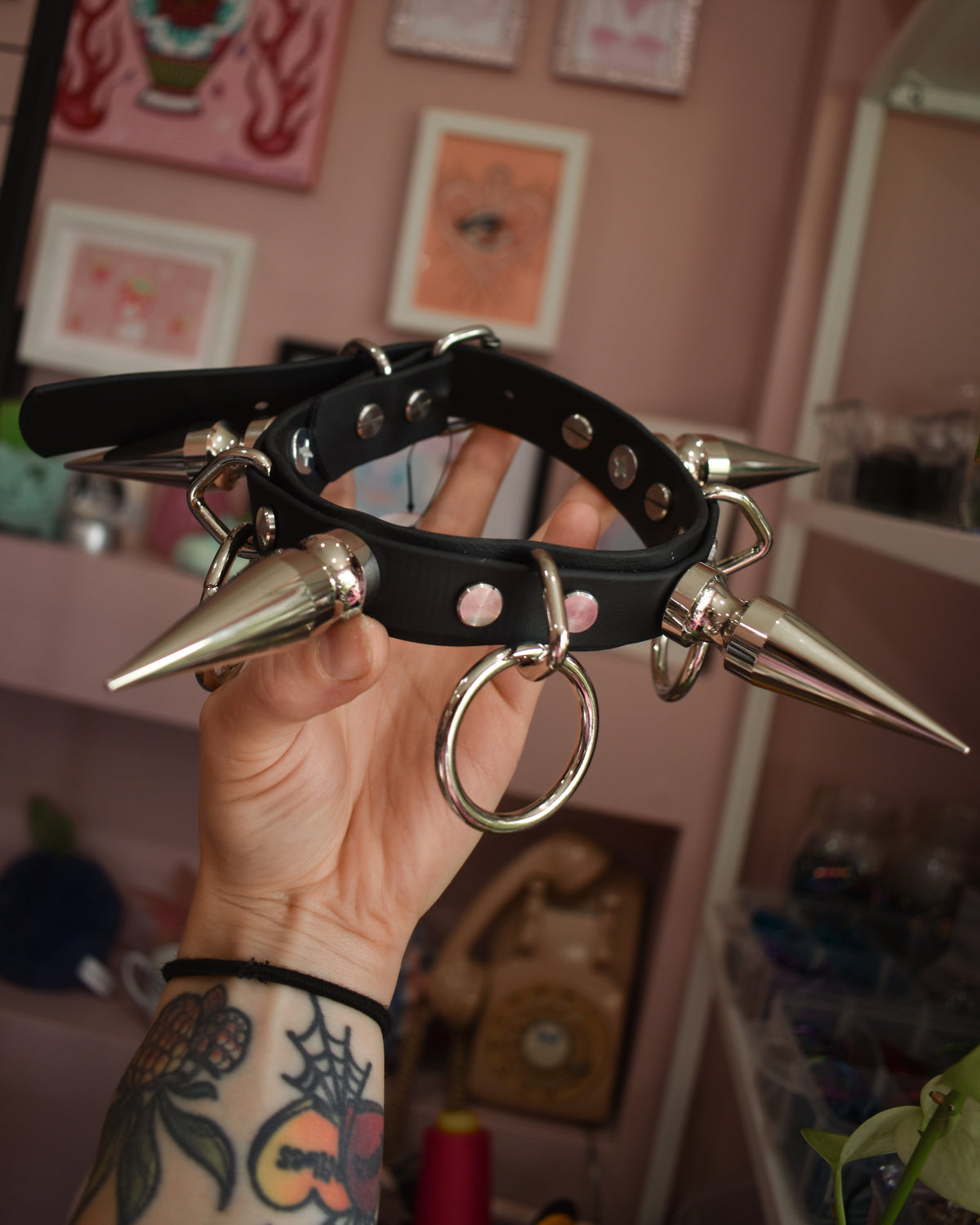 Huge Spikes and O's  Biothane choker
