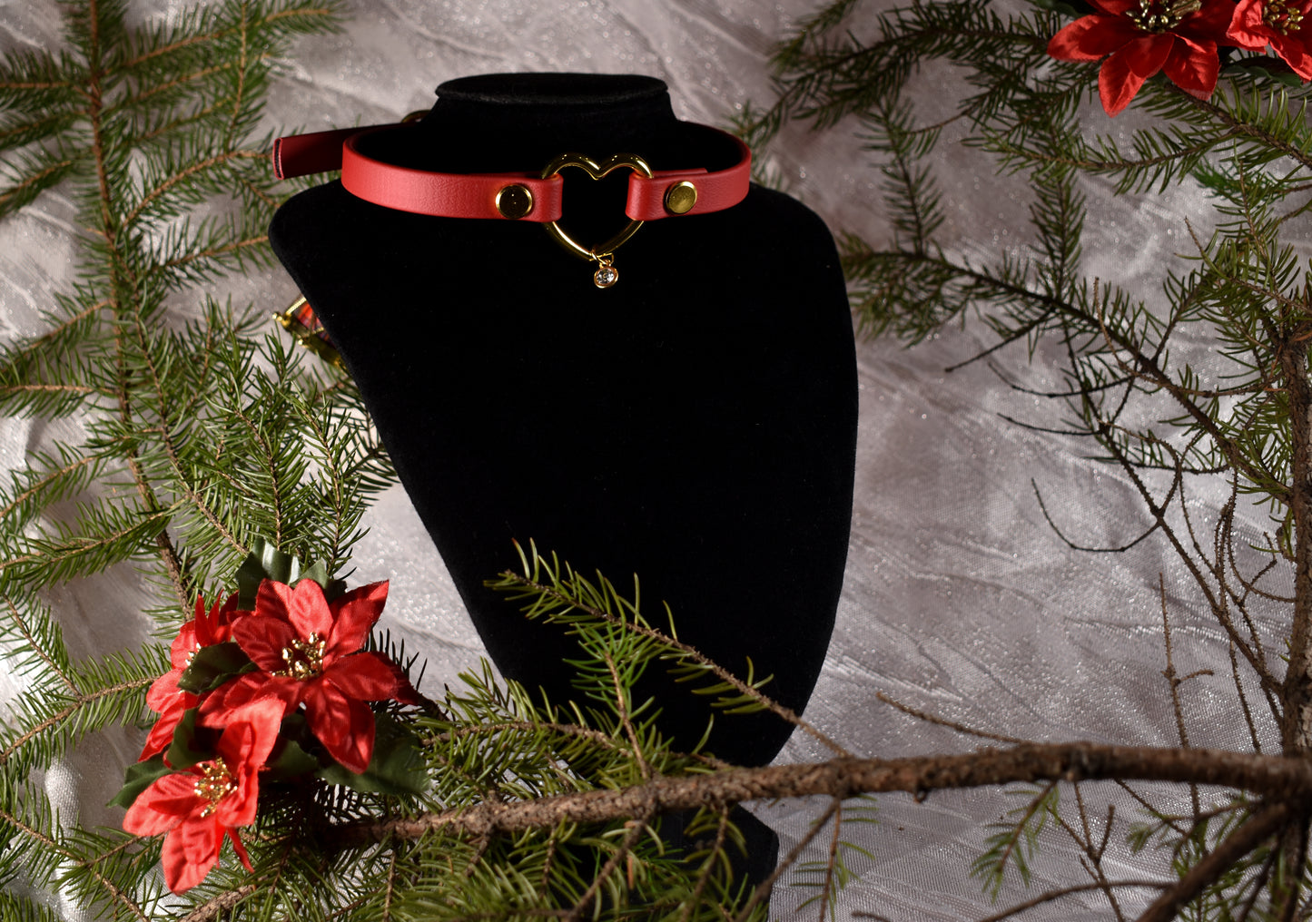 Red and Golden Heart Biothane Choker  - Festive Collection 2025