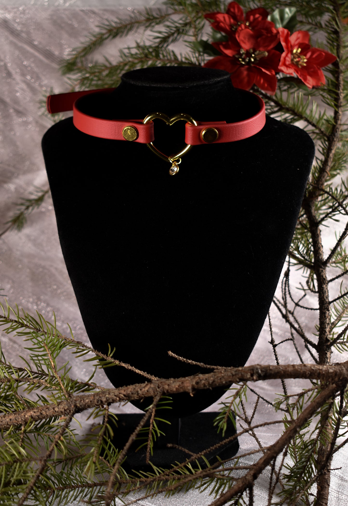 Red and Golden Heart Biothane Choker  - Festive Collection 2025