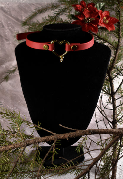 Red and Golden Heart Biothane Choker  - Festive Collection 2025