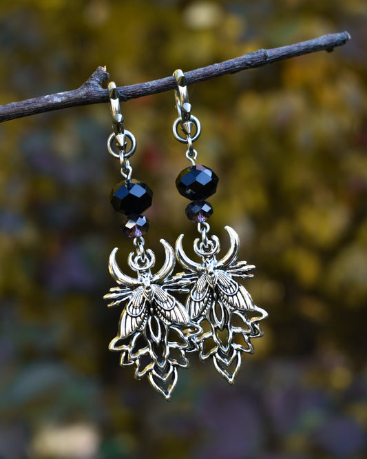 Halloween Collection 2026- Moon Moth Earrings Purple glass beads