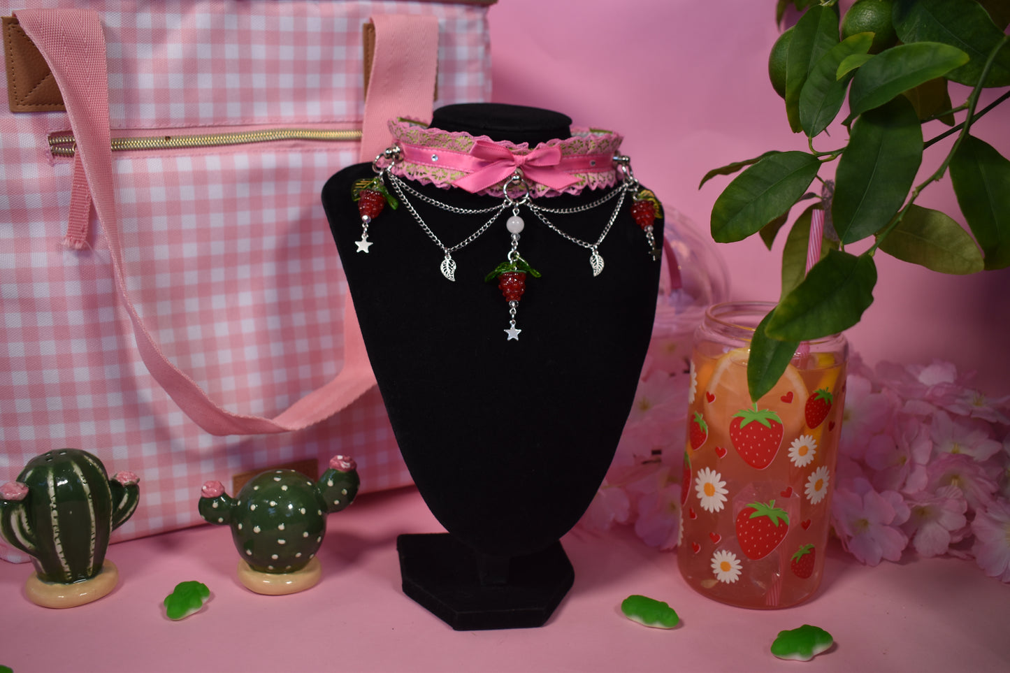 Pistachio Raspberry cake lace choker-Spring Collection