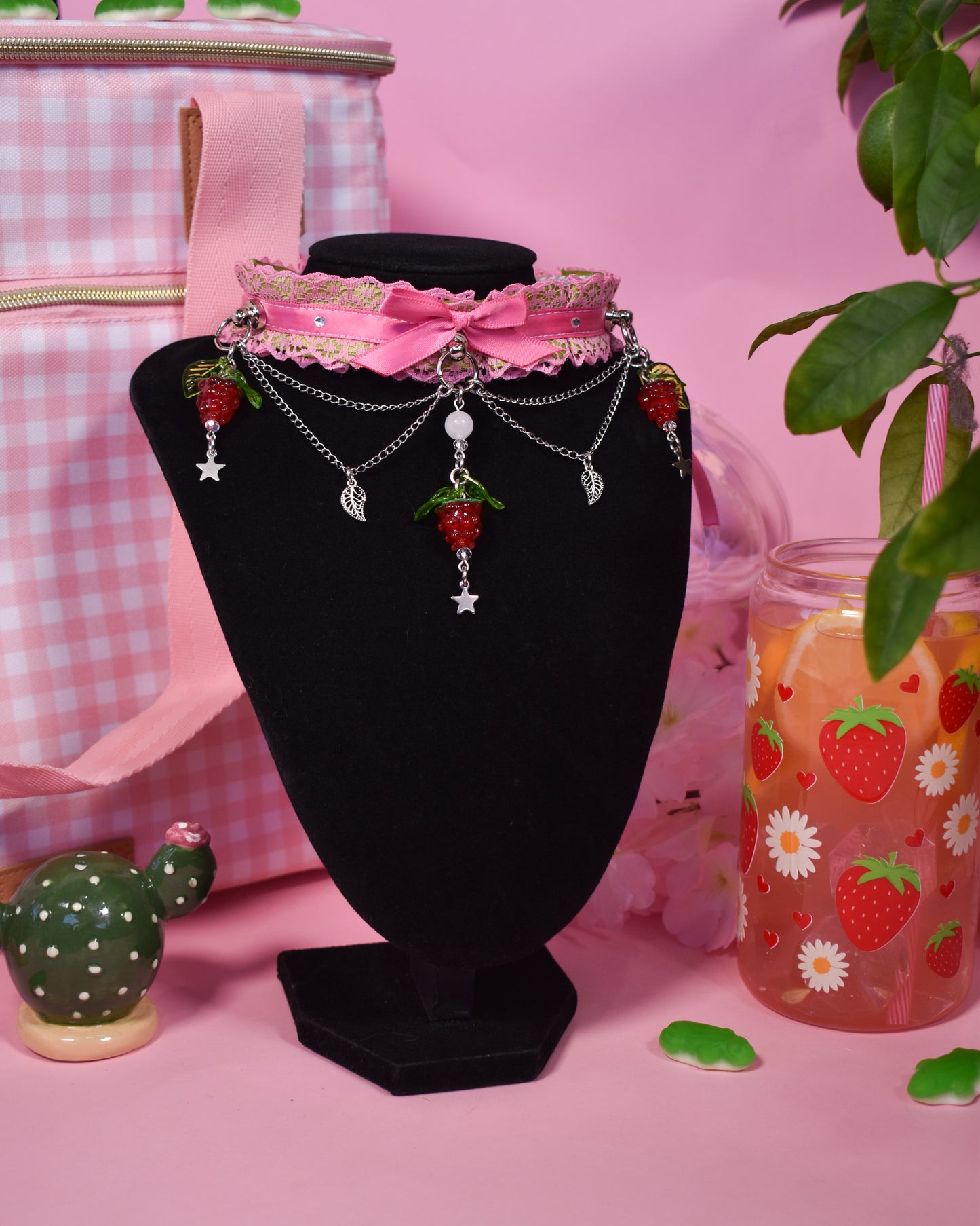 Pistachio Raspberry cake lace choker-Spring Collection