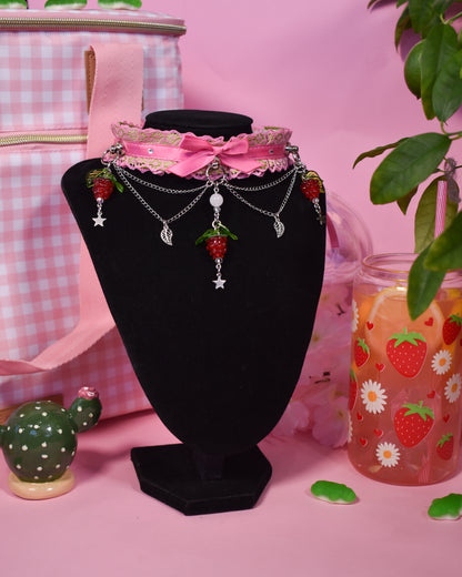 Pistachio Raspberry cake lace choker-Spring Collection