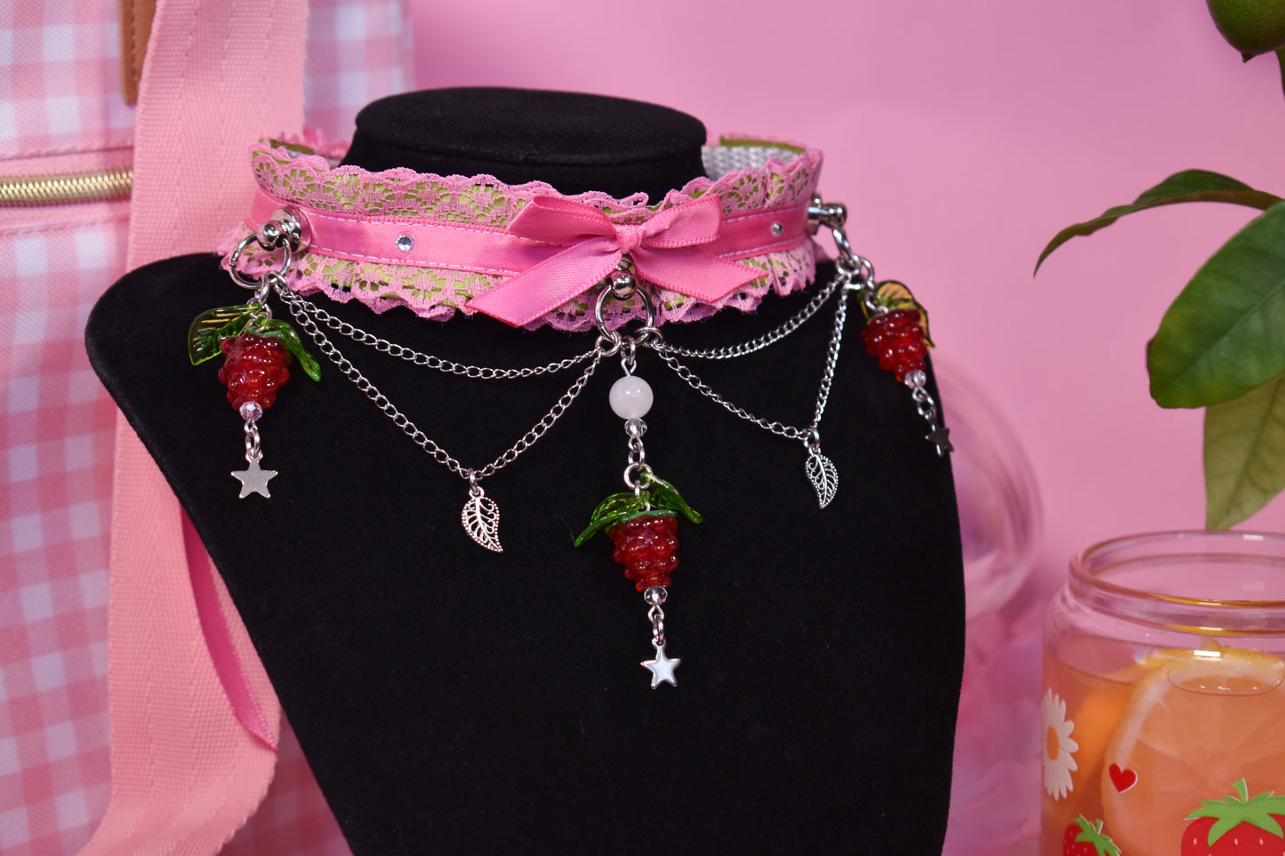 Pistachio Raspberry cake lace choker-Spring Collection