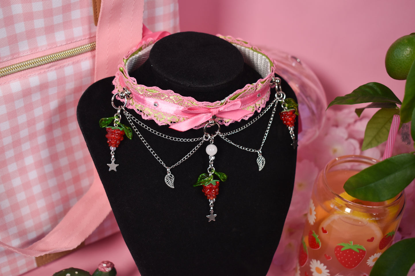 Pistachio Raspberry cake lace choker-Spring Collection