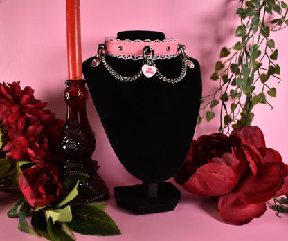 Pink Candy hearts Biothane choker  - Valentine's collection 2026