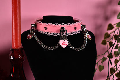 Pink Candy hearts Biothane choker  - Valentine's collection 2026