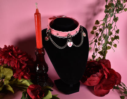 Pink Candy hearts Biothane choker  - Valentine's collection 2026