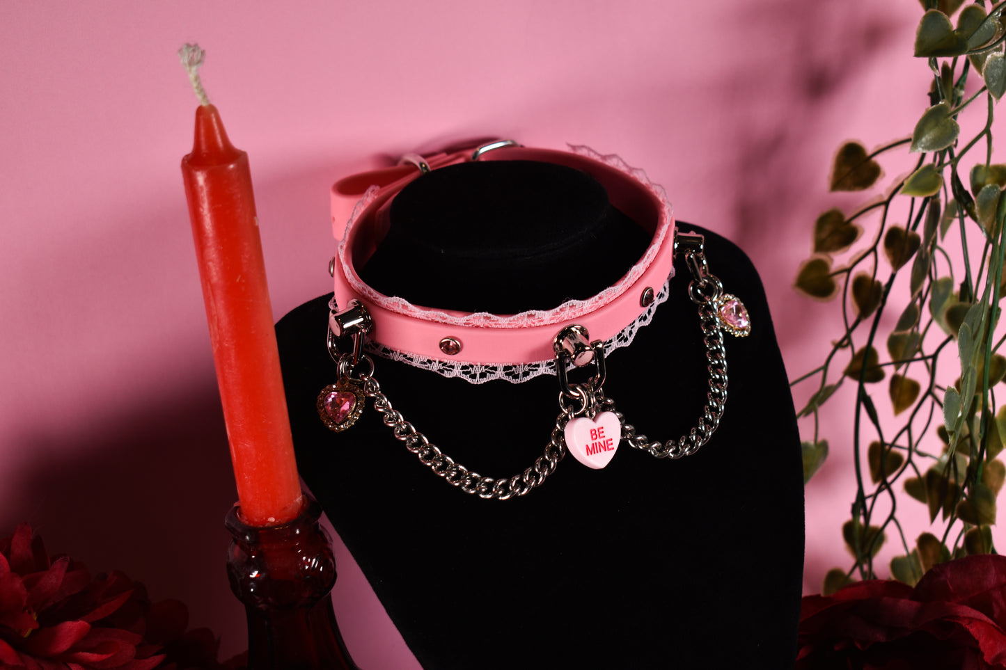 Pink Candy hearts Biothane choker  - Valentine's collection 2026