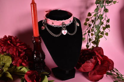 Pink Candy hearts Biothane choker  - Valentine's collection 2026