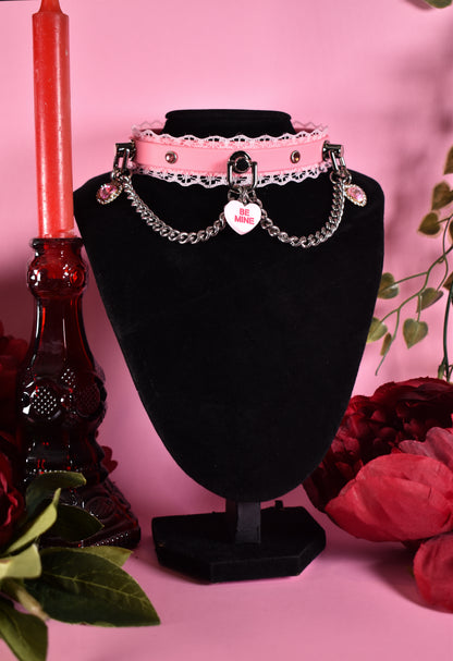 Pink Candy hearts Biothane choker  - Valentine's collection 2026
