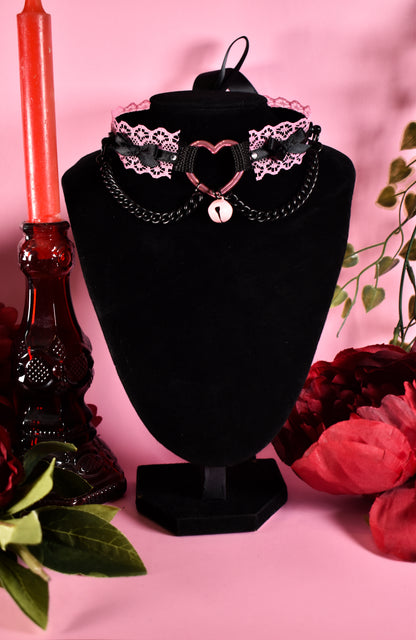 Pink+matte black Heart Extra lace choker - Valentine's collection 2026