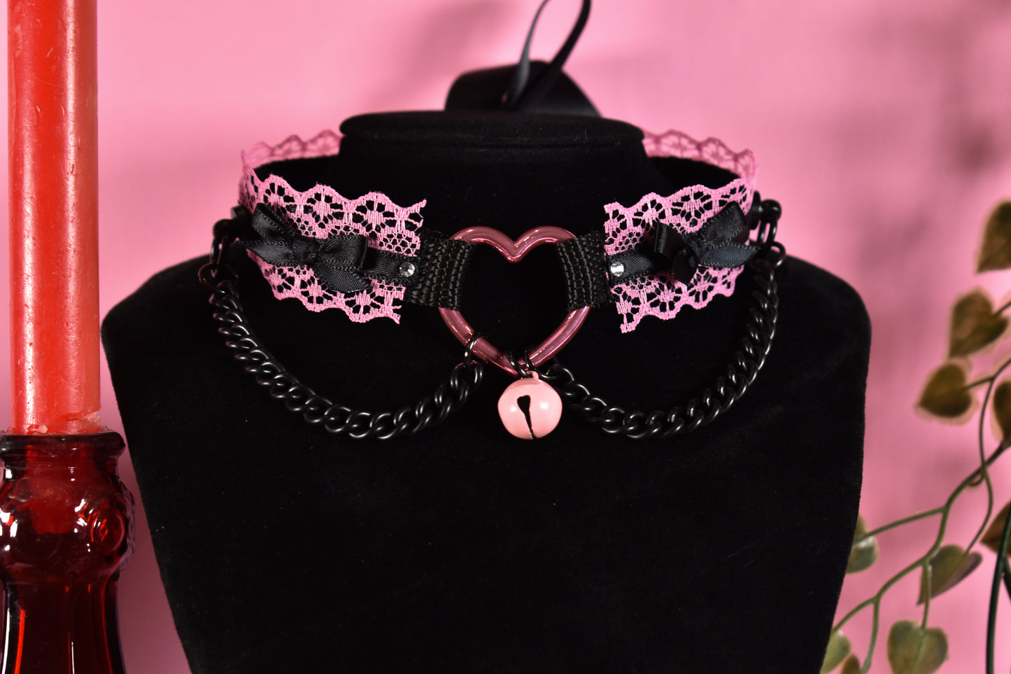 Pink+matte black Heart Extra lace choker - Valentine's collection 2026